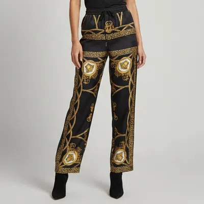 Pre-owned Versace Black Baroque Print Silk Wide Leg Cope De Deaux Pants S