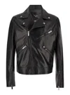 Versace Leather Biker Jacket In Black