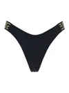 Versace Black Bikini Bottoms With Greca Motif Detail And High Cut In Tech Fabric Stretch Woman In Black