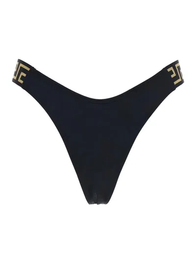 Versace Black Bikini Bottoms With Greca Motif Detail And High Cut