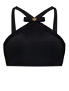 Versace Black Bikini Top With Bow And Gold Logo Plaque