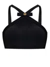 Versace Black Bikini Top With Bow And Gold Logo Plaque