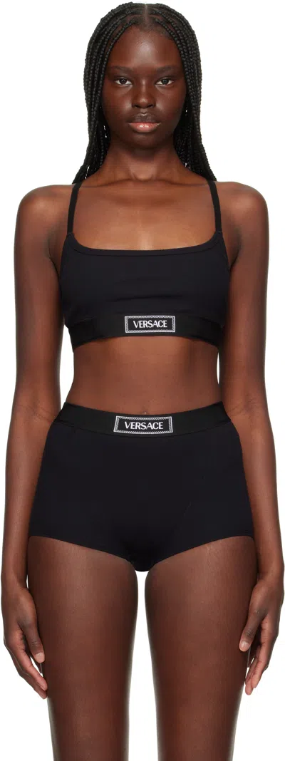 Versace Black Bio Cotton Rib Bra In 1b000-black