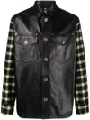 Versace Black Blouson Leather Checkered Sleeve Jacket In Multi