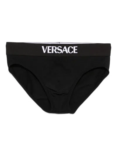 Versace Black Briefs With Elastic Waistband And Logo