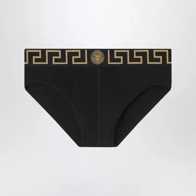 Versace Black Briefs With Greca Waistband