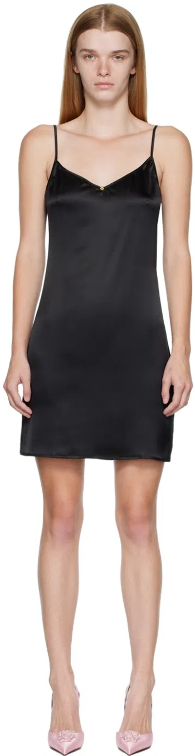 Versace Satin Mini Dress With Safety Pin Detail In Black