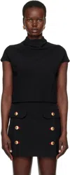 Versace Cowl Turtleneck Cap-sleeve Cady Blouse In 1b000 Black