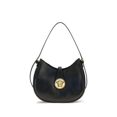 Versace Black Calf Leather Bos Taurus Shoulder Bag In Pink