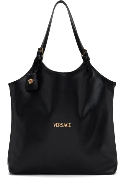 Versace Black Calf Leather Tote In 1b00v-black-