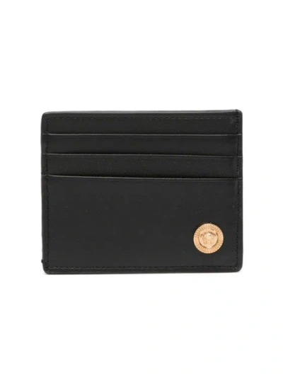 Versace Black Cardholder With Gold Medusa Head