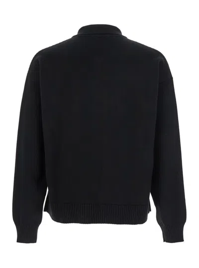 Versace Black Cardigan With Classic Collar And Logo Plaque On The Front In Cashmere And Cotton Blend Woman