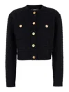 Versace Black Cardigan With Jewel Buttons In Tweed Woman In Multicolor