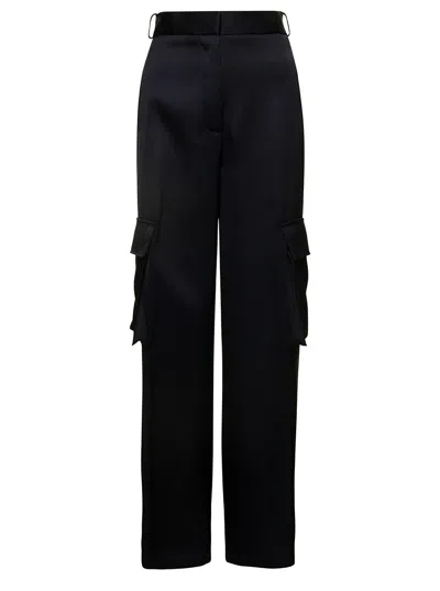 Versace Black Cargo Pants Satn Effect With Cargo Pockets In Viscose Woman In Nero