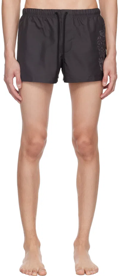 Versace Black Cartouche Swim Shorts In 5b040-black+white
