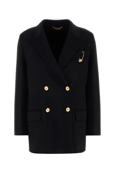 VERSACE BLACK CASHMERE AND WOOL COAT