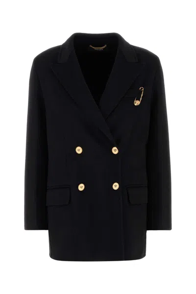 VERSACE BLACK CASHMERE AND WOOL COAT