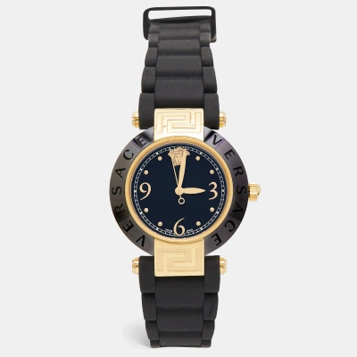 Pre-owned Versace Black Ceramic Gold Plated Steel Silicon Rubber Reve 92q Women's Wristwatch 35 Mm