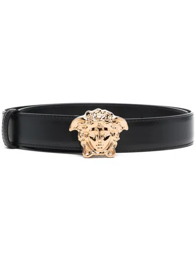 VERSACE BLACK CINTURA MEDUSA LOGO BELT