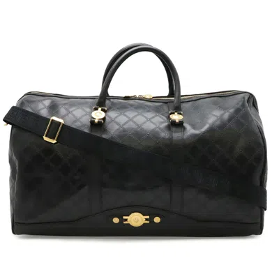 Pre-owned Versace Black Coated Canvas Leather Boston Bag ()
