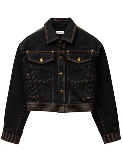 Versace Black Contrast Stitching Cropped Denim Jacket