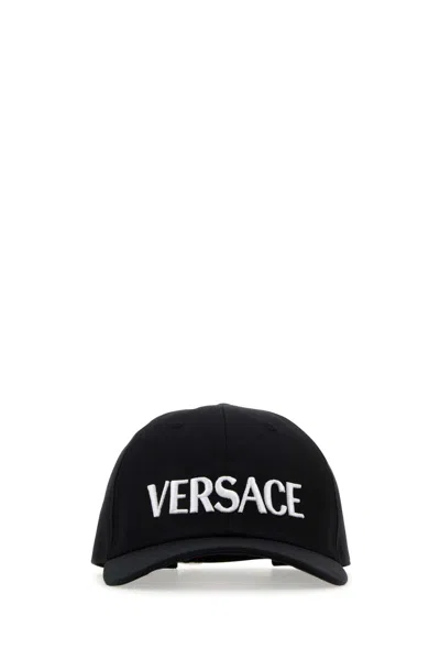 Versace Black Cotton Baseball Cap In 2b02p