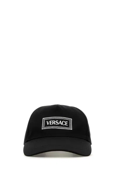 Versace Logo-embroidered Cotton Cap In Black