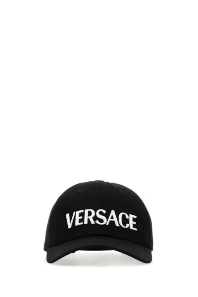 Versace Black Cotton Baseball Cap In Blackwhitegold