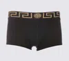 Versace Black Briefs With Elastic Waist With Medusa Print In Black Gold Greek Key