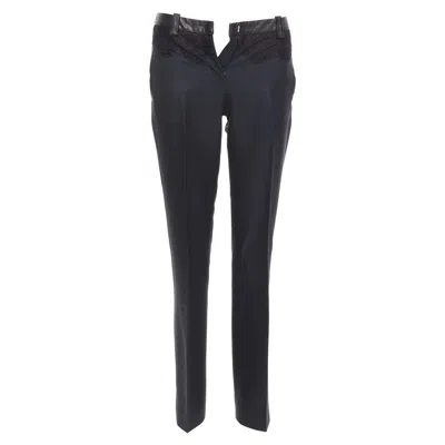 Pre-owned Versace Black Cotton Blend Lace Leather Trim Waist Tapered Trousers It38 Xs
