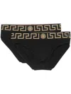 Versace Black Cotton Briefs Set Of Two With Greca Pattern In Black