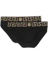 Versace Black Cotton Briefs Set Of Two With Greca Pattern In Black