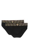Versace Black Cotton Briefs Set Of Two With Greca Pattern In Nero E Oro