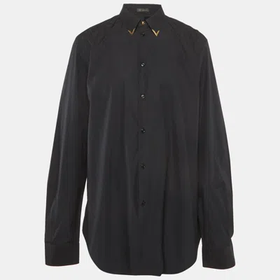 Pre-owned Versace Black Cotton Collar Detail Long Sleeve Shirt Xs