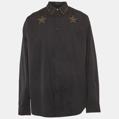 Pre-owned Versace Black Cotton Embellished Long Sleeve Shirt Xs