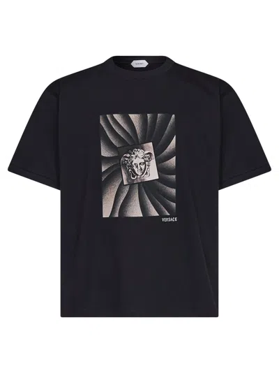 VERSACE BLACK COTTON JERSEY PRINTED REGULAR T-SHIRT