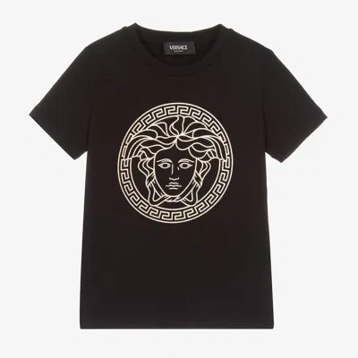 Versace Kids' Black Cotton Medusa T-shirt
