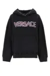 Versace Stud-embellished Logo Cotton Hoodie In Black