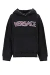 Versace Stud-embellished Logo Cotton Hoodie In Black