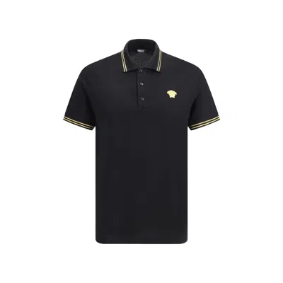 Versace Cotton Polo Shirt In Black