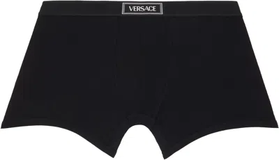 Versace Black Cotton Ribbed Long Boxer Briefs