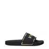 Versace Black Cotton Slippers Sandals In Multi