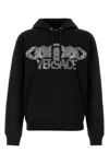 Versace Intricate Logo Print Sweatshirt With Kangaroo Pocket In Black