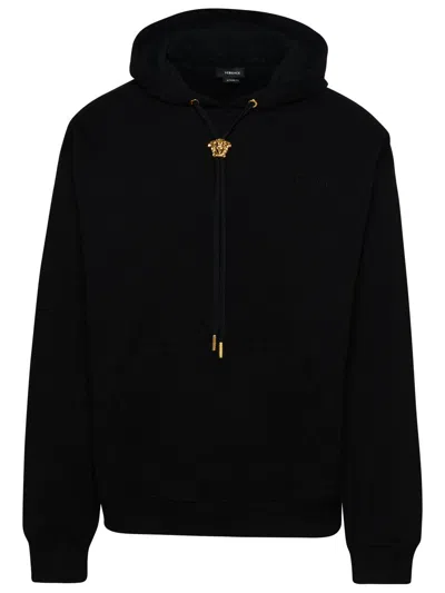 Versace Cotton Sweatshirt With Iconic Embroidery On The Front In Black