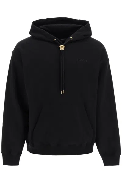 Versace Cotton Sweatshirt With Iconic Embroidery On The Front In Black