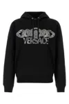 Versace Intricate Logo Print Sweatshirt With Kangaroo Pocket In Black
