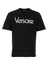 Versace Black Crewneck T-shirt With Medusa Embroidery On The Front