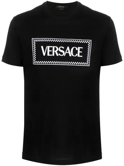 Versace Black Cotton T-shirt In Multicolor