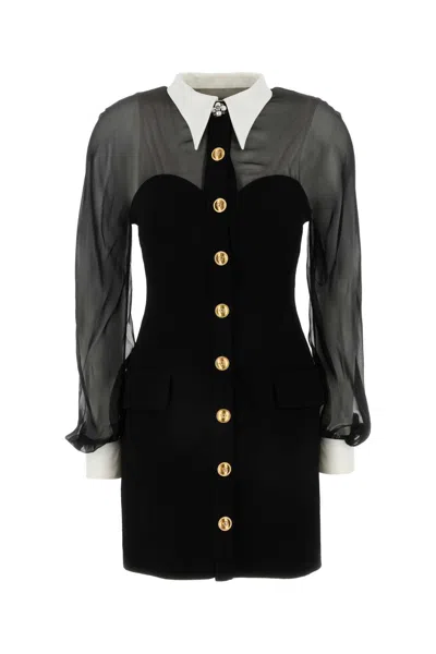 Versace Contrast-collar Bustier Mini Dress In Bblack