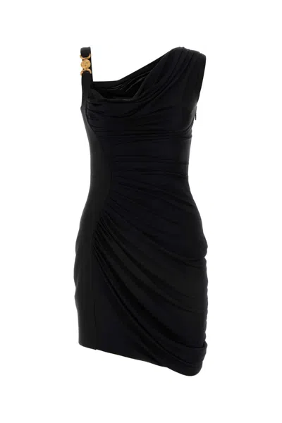 Versace Viscose Draped Dress In Black